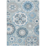 3' X 5' Sky Blue And Denim Blue Floral Medallion Washable Indoor Outdoor Area Rug