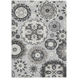 5' X 8' Silver Gray And Ivory Floral Medallion Washable Indoor Outdoor Area Rug