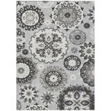 8' X 10' Silver Gray And Ivory Floral Medallion Washable Indoor Outdoor Area Rug