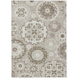 5' X 8' Taupe Beige And Brown Floral Medallion Washable Indoor Outdoor Area Rug