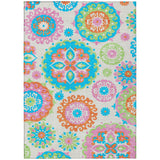 3' X 5' White Orange And Teal Blue Floral Medallion Washable Indoor Outdoor Area Rug