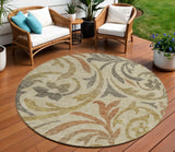 8' Beige Taupe And Copper Round Floral Washable Indoor Outdoor Area Rug