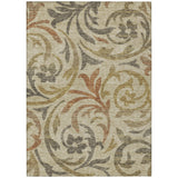 8' X 10' Beige Taupe And Copper Floral Washable Indoor Outdoor Area Rug