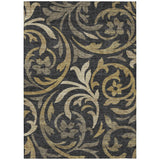 8' X 10' Black Taupe And Gold Floral Washable Indoor Outdoor Area Rug