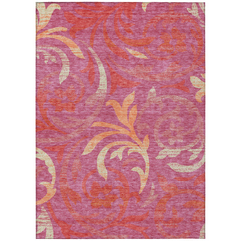 8' X 10' Blush Orange And Ivory Floral Washable Indoor Outdoor Area Rug