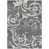 3' X 5' Charcoal Silver And Gray Floral Washable Indoor Outdoor Area Rug