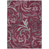 5' X 8' Red Gray And Silver Floral Washable Indoor Outdoor Area Rug