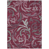 8' X 10' Red Gray And Silver Floral Washable Indoor Outdoor Area Rug