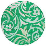8' Mint Green And Ivory Round Floral Washable Indoor Outdoor Area Rug