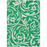 8' X 10' Mint Green And Ivory Floral Washable Indoor Outdoor Area Rug