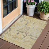 3' X 5' Gold Beige And Taupe Floral Washable Indoor Outdoor Area Rug
