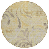 8' Gold Beige And Taupe Round Floral Washable Indoor Outdoor Area Rug