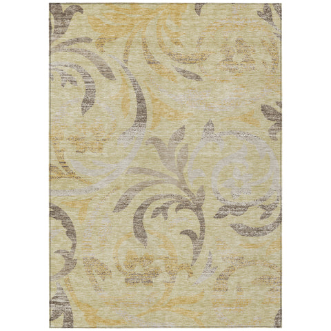 8' X 10' Gold Beige And Taupe Floral Washable Indoor Outdoor Area Rug