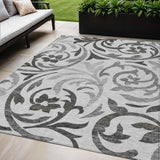 5' X 8' Gray Charcoal And Silver Floral Washable Indoor Outdoor Area Rug