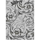 5' X 8' Gray Charcoal And Silver Floral Washable Indoor Outdoor Area Rug