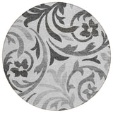 8' Gray Charcoal And Silver Round Floral Washable Indoor Outdoor Area Rug
