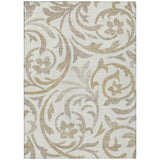 5' X 8' Ivory Beige And Taupe Floral Washable Indoor Outdoor Area Rug