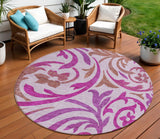 8' Lavender Blush And Purple Round Floral Washable Indoor Outdoor Area Rug