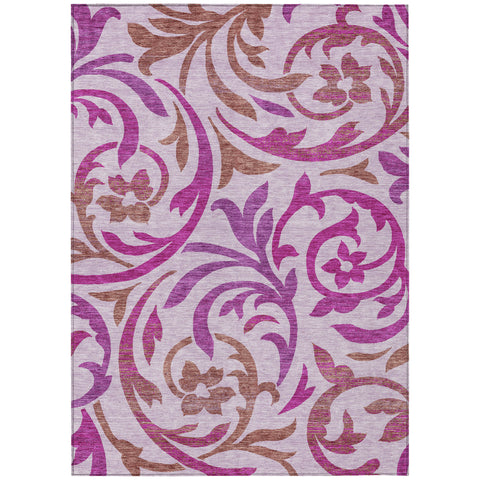 8' X 10' Lavender Blush And Purple Floral Washable Indoor Outdoor Area Rug