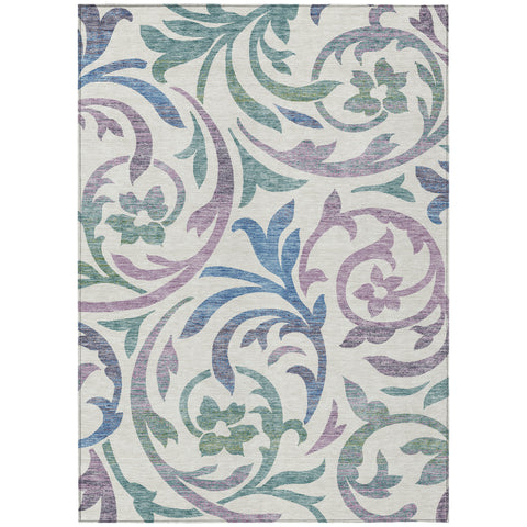 3' X 5' White Purple And Sage Floral Washable Indoor Outdoor Area Rug