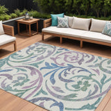 8' X 10' White Purple And Sage Floral Washable Indoor Outdoor Area Rug