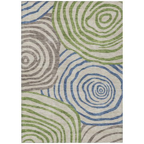 8' X 10' Beige Taupe And Green Abstract Washable Indoor Outdoor Area Rug