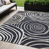 5' X 8' Black Charcoal And Gray Abstract Washable Indoor Outdoor Area Rug