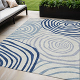 5' X 8' Ivory And Navy Blue Abstract Washable Indoor Outdoor Area Rug