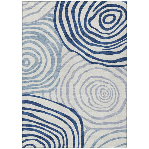 5' X 8' Ivory And Navy Blue Abstract Washable Indoor Outdoor Area Rug