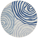 8' Ivory And Navy Blue Round Abstract Washable Indoor Outdoor Area Rug