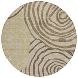 8' Brown Taupe And Beige Round Abstract Washable Indoor Outdoor Area Rug