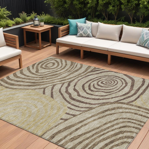 8' X 10' Brown Taupe And Beige Abstract Washable Indoor Outdoor Area Rug
