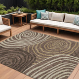 8' X 10' Brown And Taupe Abstract Washable Indoor Outdoor Area Rug
