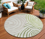 8' Artichoke Green And Fern Green Round Abstract Washable Indoor Outdoor Area Rug