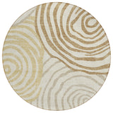 8' Gold Ivory And Beige Round Abstract Washable Indoor Outdoor Area Rug