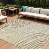 8' X 10' Gold Ivory And Beige Abstract Washable Indoor Outdoor Area Rug