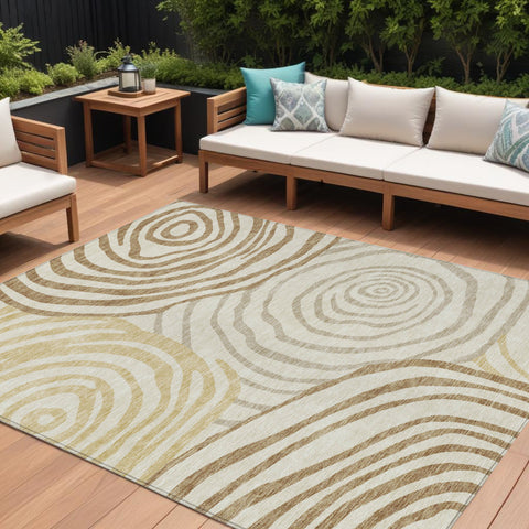 8' X 10' Gold Ivory And Beige Abstract Washable Indoor Outdoor Area Rug
