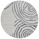 8' Gray Charcoal And Silver Round Abstract Washable Indoor Outdoor Area Rug