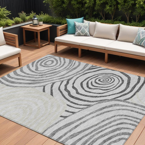 8' X 10' Gray Charcoal And Silver Abstract Washable Indoor Outdoor Area Rug