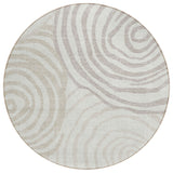 8' Ivory Beige And Khaki Round Abstract Washable Indoor Outdoor Area Rug