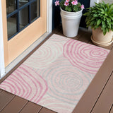 3' X 5' Pink Ivory And Gray Abstract Washable Indoor Outdoor Area Rug