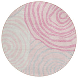 8' Pink Ivory And Gray Round Abstract Washable Indoor Outdoor Area Rug