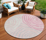 8' Pink Ivory And Gray Round Abstract Washable Indoor Outdoor Area Rug