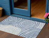 3' X 5' Sky Blue Denim Blue And Ivory Abstract Washable Indoor Outdoor Area Rug