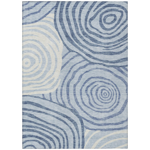 3' X 5' Sky Blue Denim Blue And Ivory Abstract Washable Indoor Outdoor Area Rug