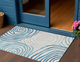 3' X 5' Teal Blue Ivory And Silver Abstract Washable Indoor Outdoor Area Rug