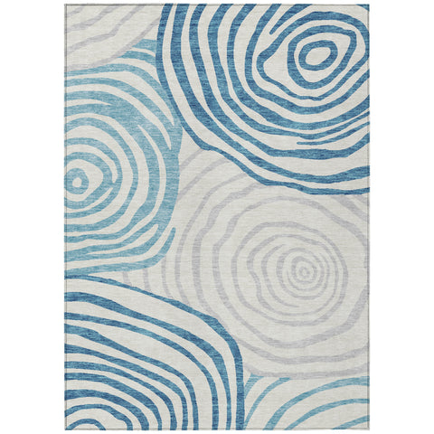 3' X 5' Teal Blue Ivory And Silver Abstract Washable Indoor Outdoor Area Rug