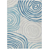 5' X 8' Teal Blue Ivory And Silver Abstract Washable Indoor Outdoor Area Rug