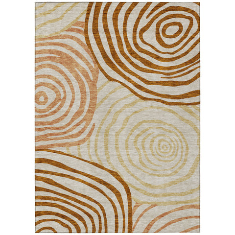 3' X 5' Terra Cotta Copper And Gold Abstract Washable Indoor Outdoor Area Rug