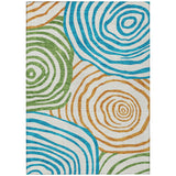 3' X 5' White Orange And Teal Blue Abstract Washable Indoor Outdoor Area Rug